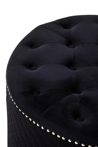 Zamora Round Black Velvet Ottoman