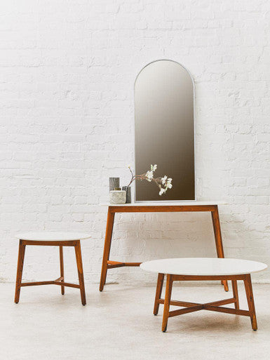 Myan White Marble Round Side Table.