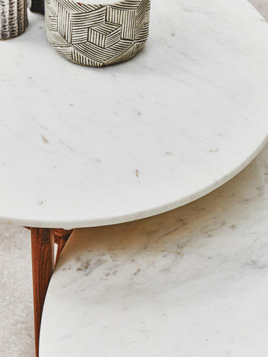 Myan White Marble Round Side Table.