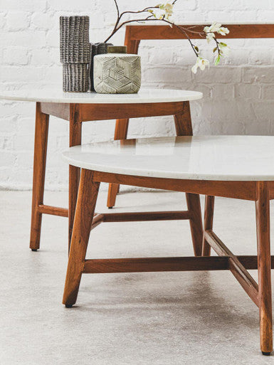 Myan White Marble Round Side Table.