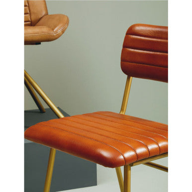 Buffalo Tan Leather Dining Chair With Gold Finish Frame