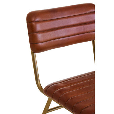 Buffalo Tan Leather Dining Chair With Gold Finish Frame