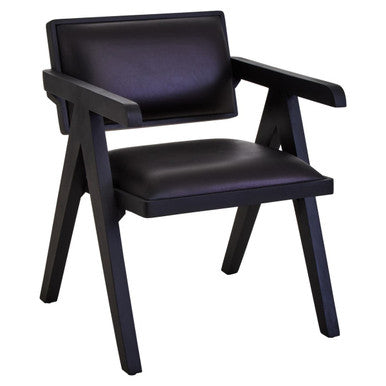 Buffalo Black Leather Armchair With Wood Frame