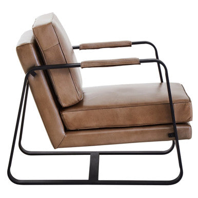 Buffalo Grey Leather Armchair With Black Iron Frame