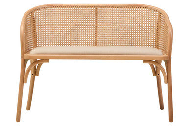 Cebu Natural Cane and Beech Wood Bench with Backrest