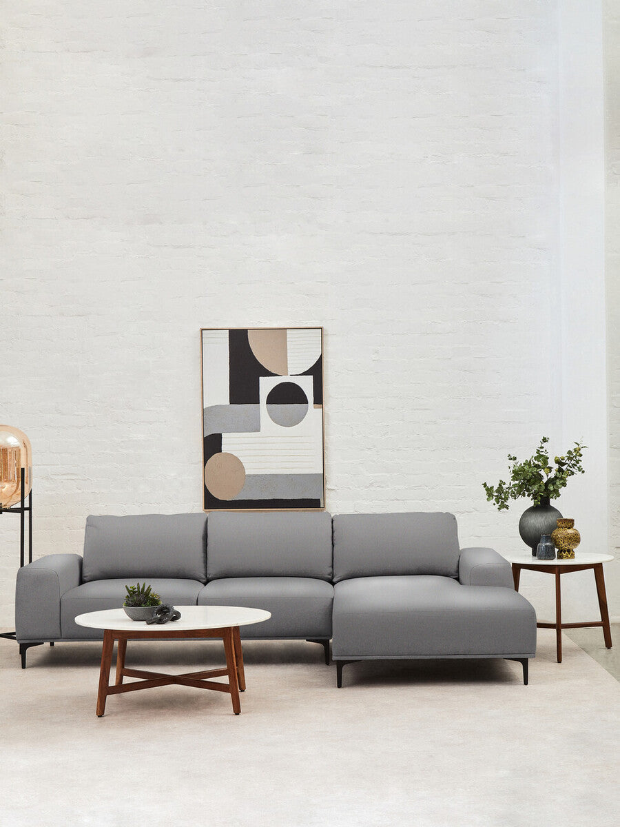 Toulon 3 Seat Grey Fabric Right Chaise Sofa