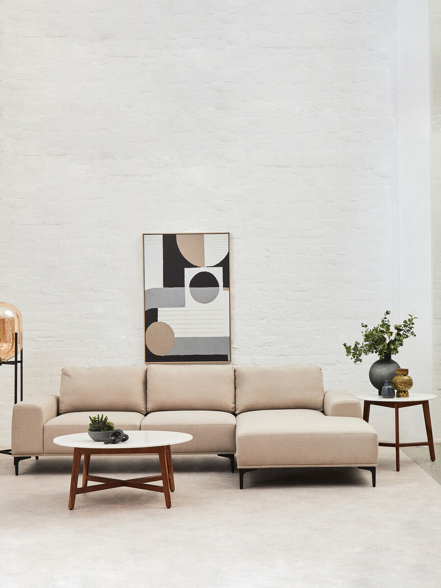 Toulon 3 Seat Grey Fabric Right Chaise Sofa