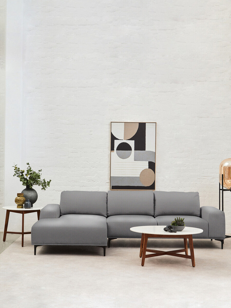 Toulon 3 Seat Grey Fabric Right Chaise Sofa