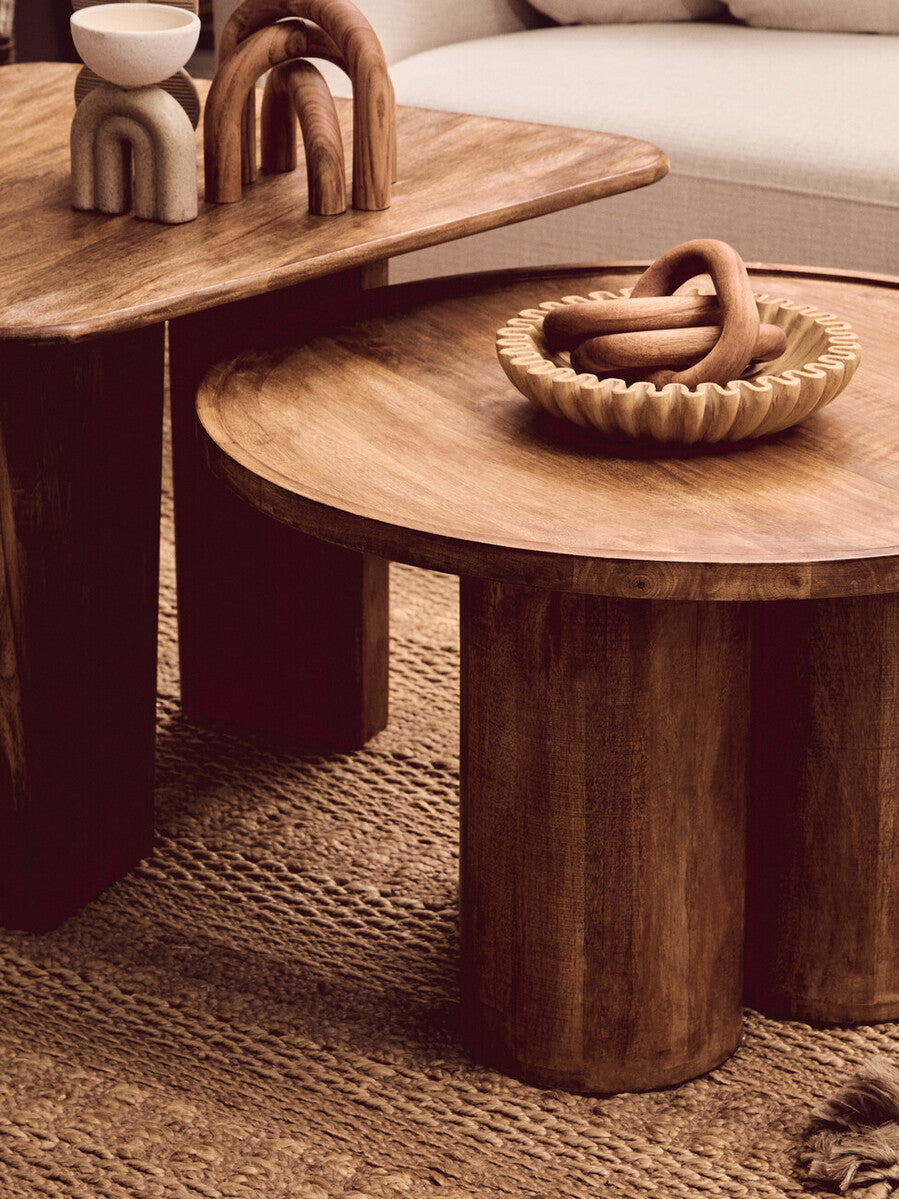 Walsa Natural Mango Wood Column Detail Coffee Table