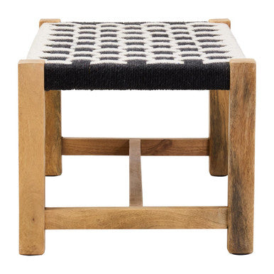 Satna Jute Black And White Design Mango Wood Frame Bench