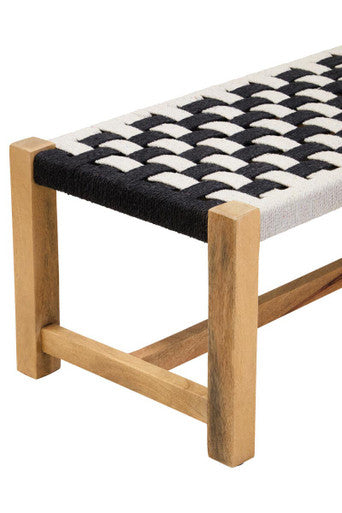 Satna Jute Black And White Design Mango Wood Frame Bench