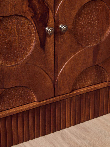 Siva Mango Wood Sideboard Natural Frame With Black Hammered Design Doors