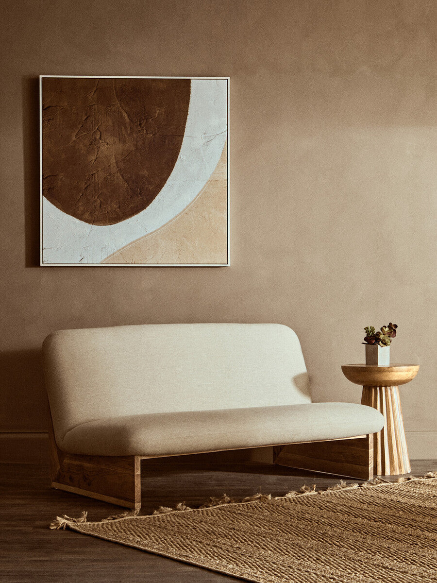 Parova Two Seater Linen Texture Armless Sofa With Wood Base