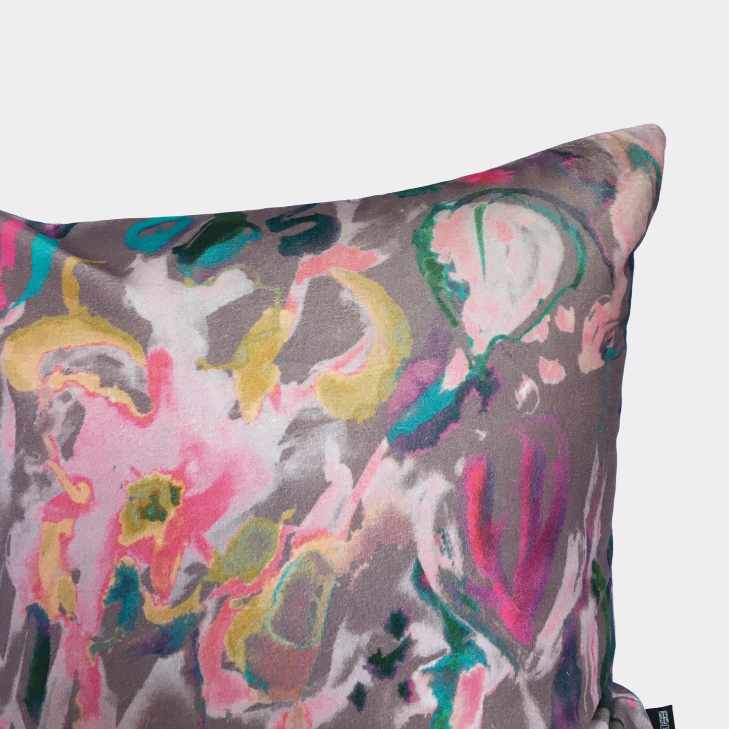 Watercolour Floral Velvet Cushion - Greyish / Lilac + Blush