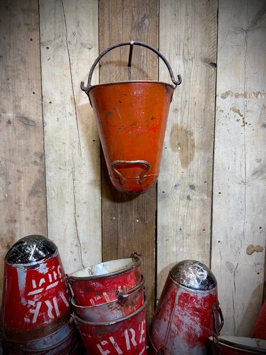 Vintage Galvanised Hanging Fire Bucket Hanging Basket / Plant Pot Planter Pail B