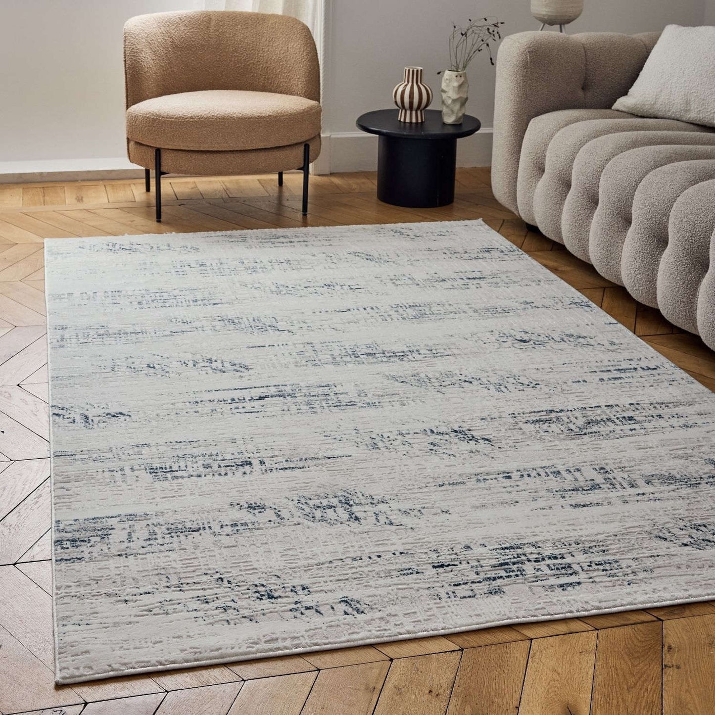 Carmel Cream-Blue Abstract Rug | 6030