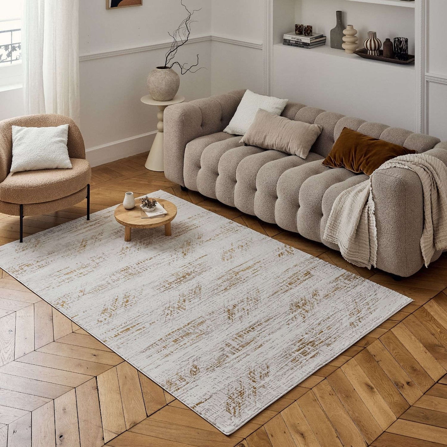 Carmel Cream-Gold Abstract Rug | 6030