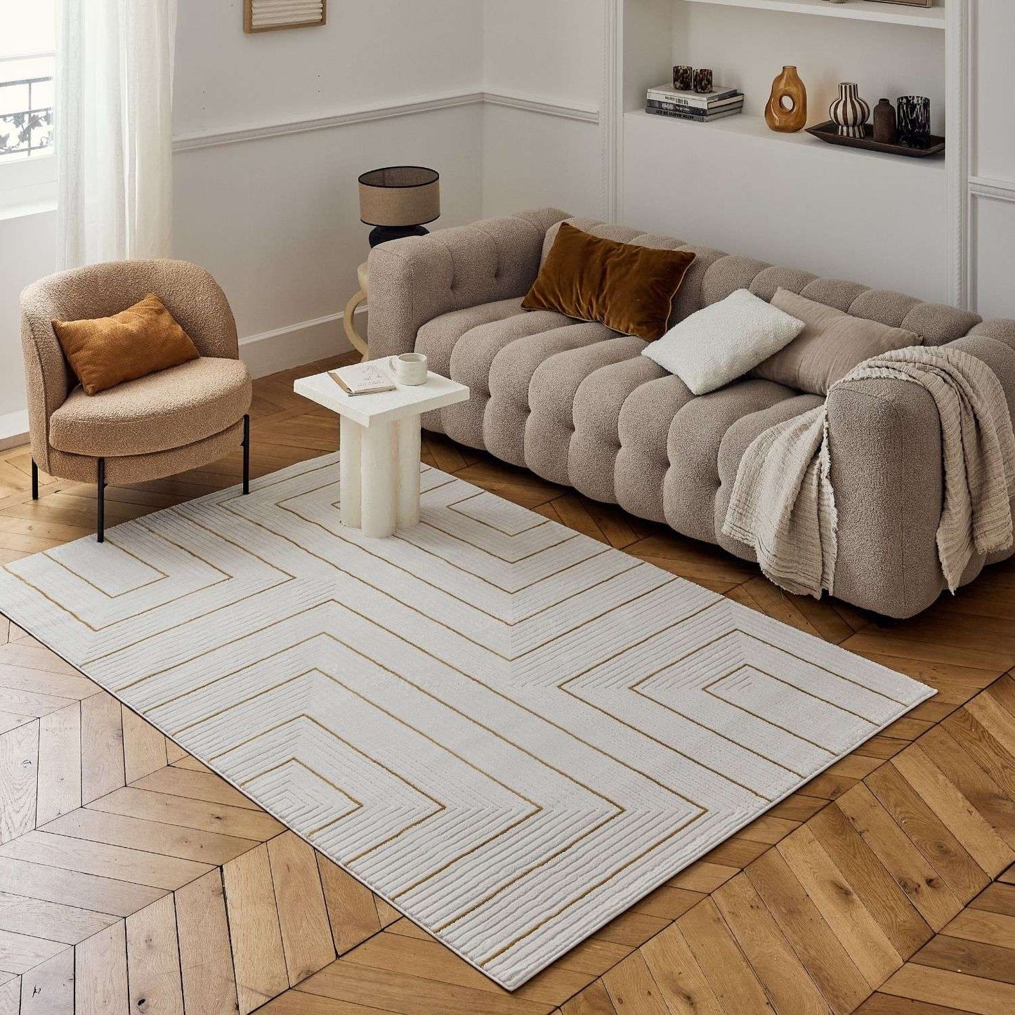 Carmel Cream-Gold Geometric Rug | 6040