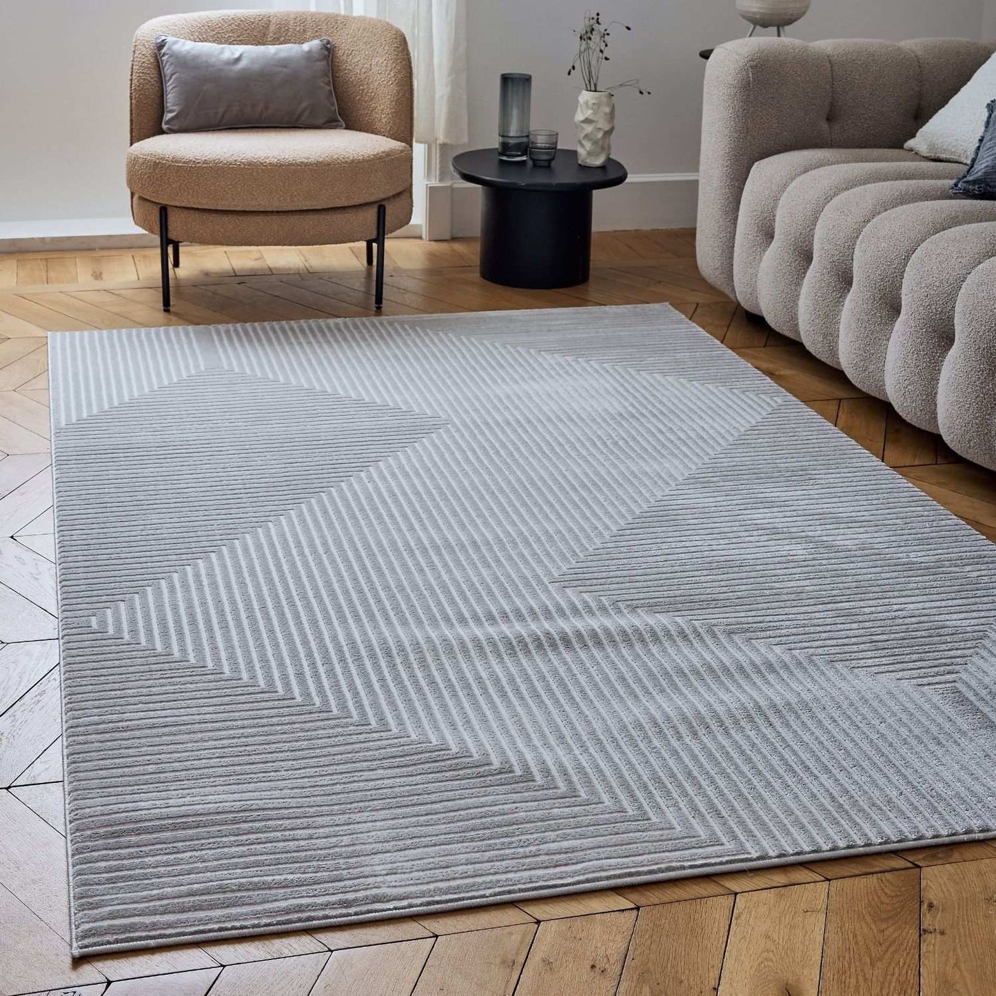 Carmel Grey-Cream Geometric Rug | 6050