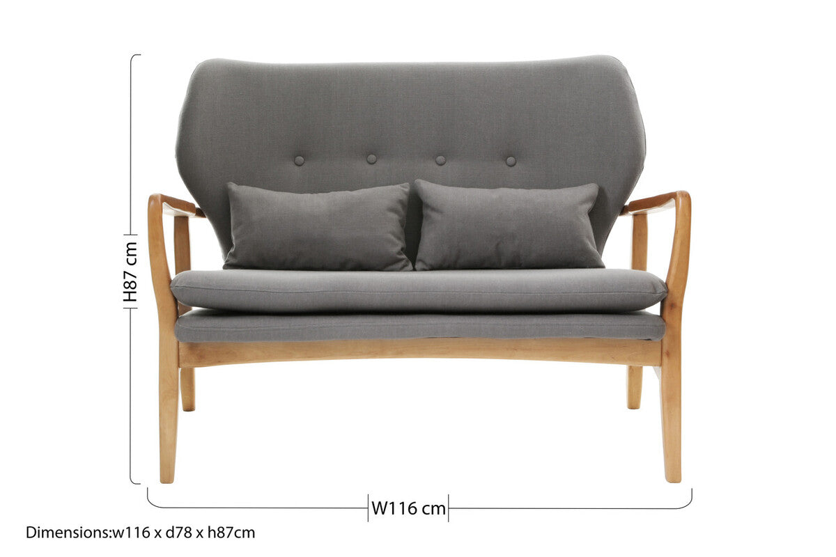 Stockholm 2 Seat Grey Sofa With Birchwood Frame