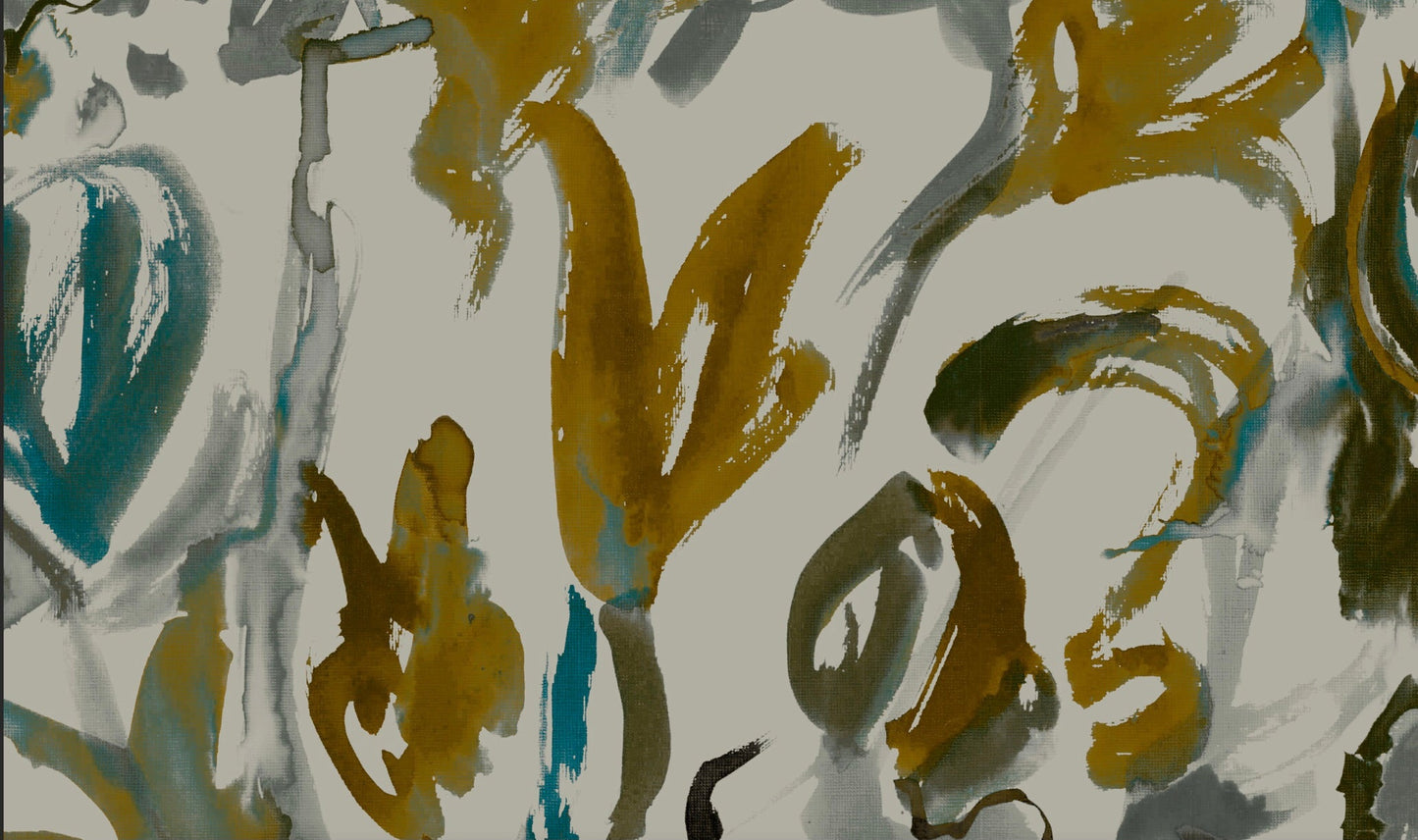 Watercolour Floral Wallpaper - Grey + Ochre