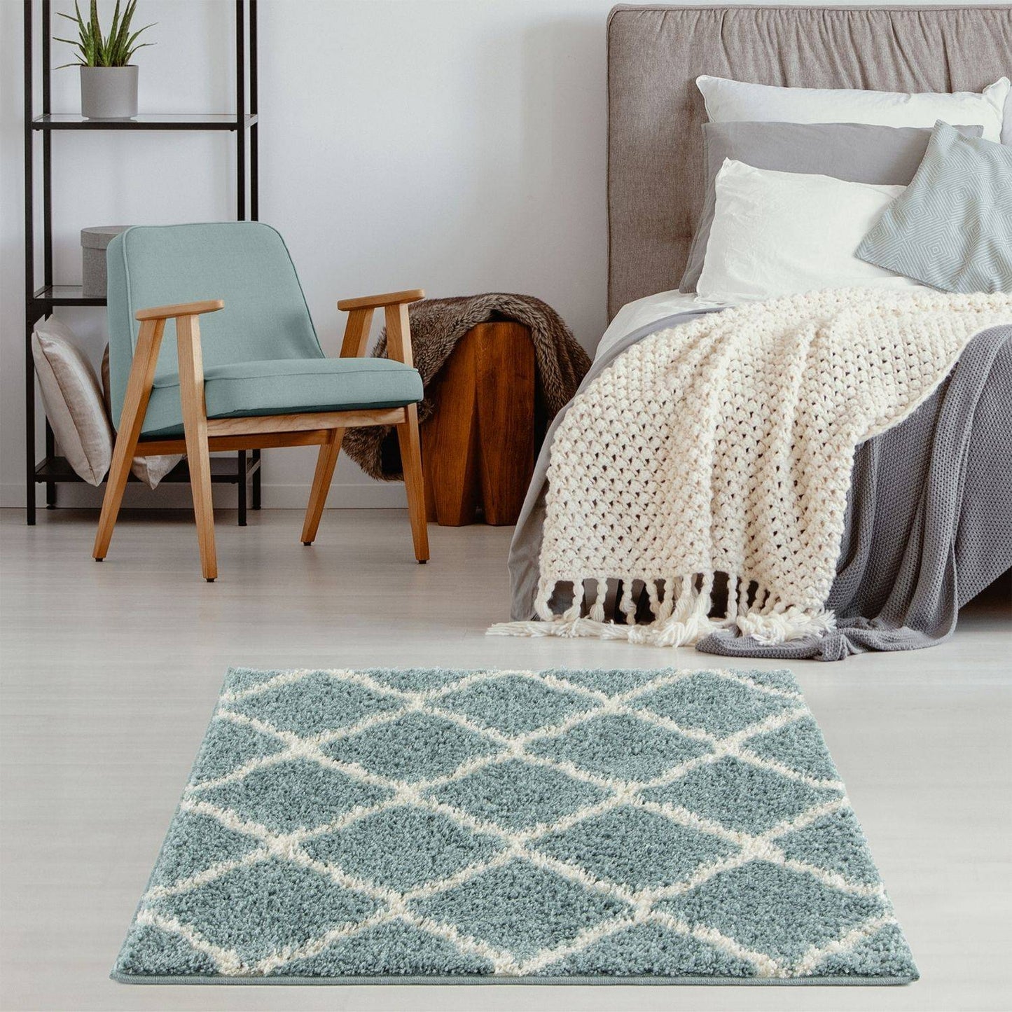 Moroccan Duck Egg Blue Shaggy Rug | 750