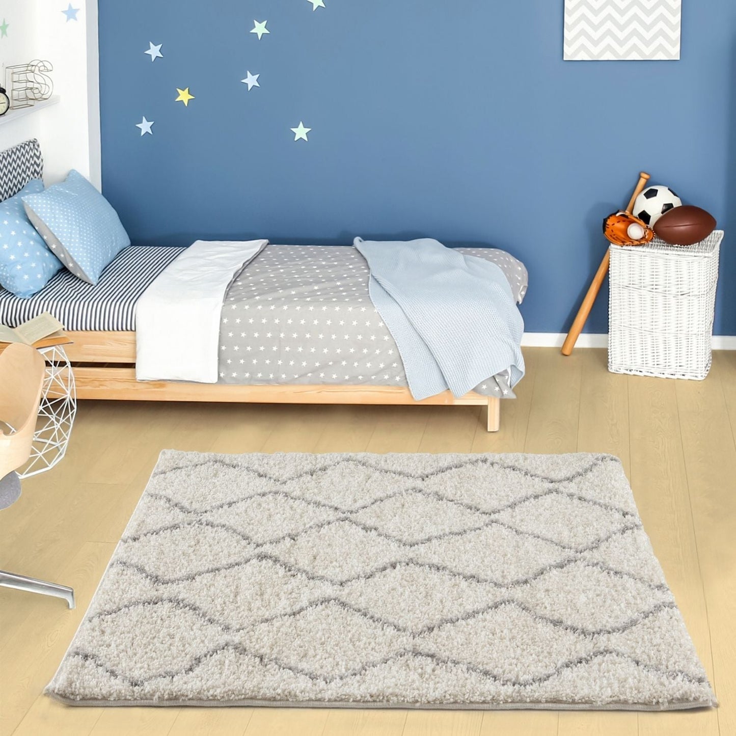 Moroccan Ivory Grey Shaggy Rug | 800