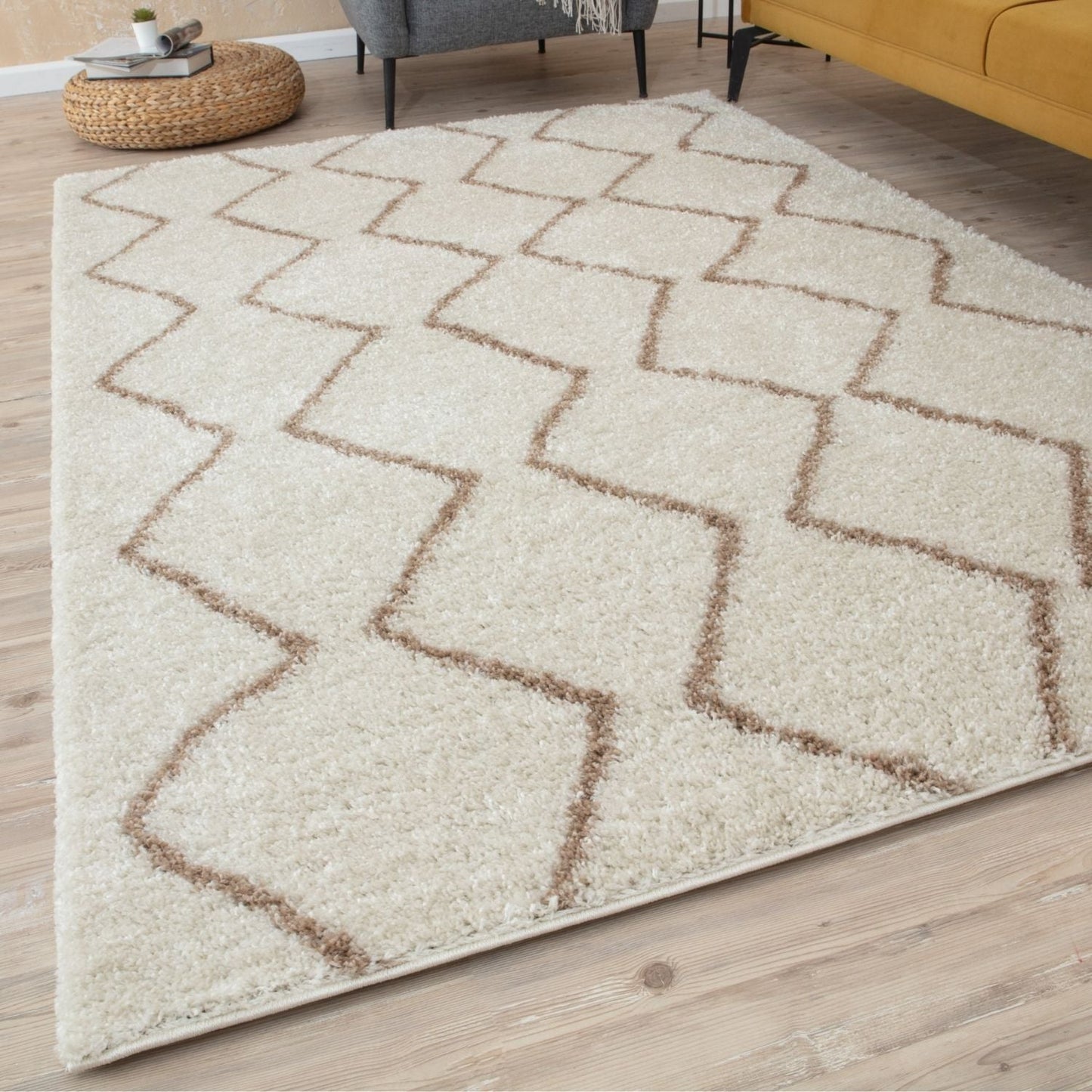 Moroccan Ivory Beige Shaggy Rug | 830