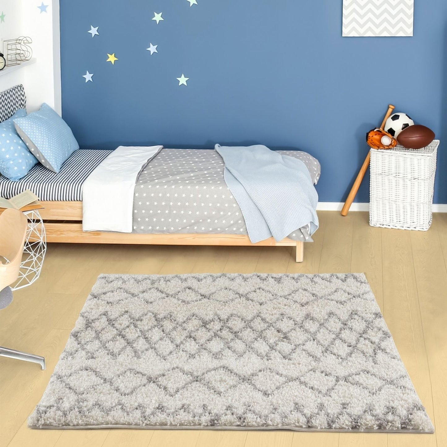 Moroccan Ivory Grey Shaggy Rug | 900