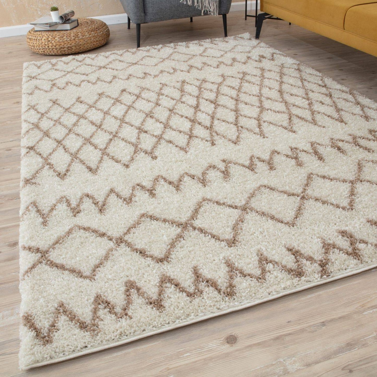 Moroccan Ivory Beige Shaggy Rug | 930