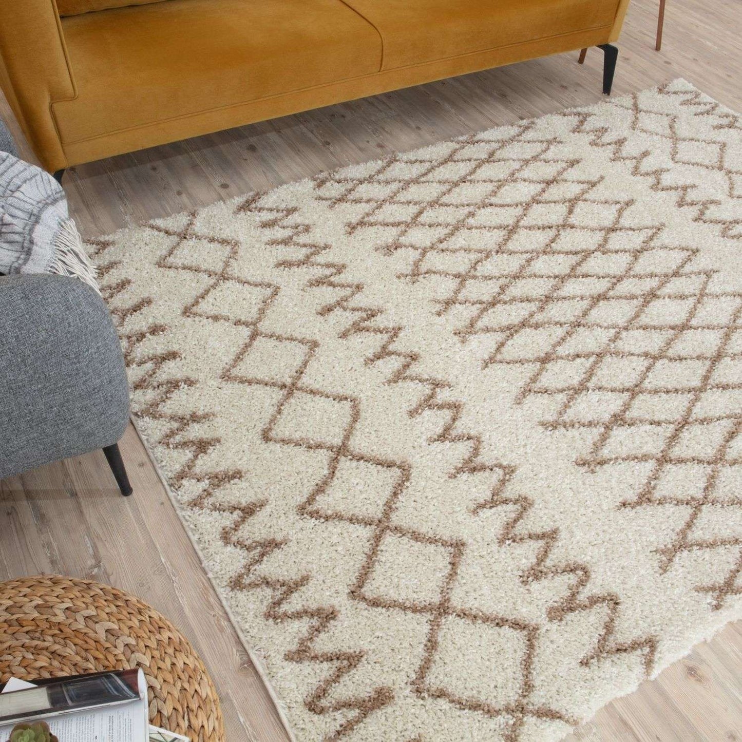 Moroccan Ivory Beige Shaggy Rug | 930