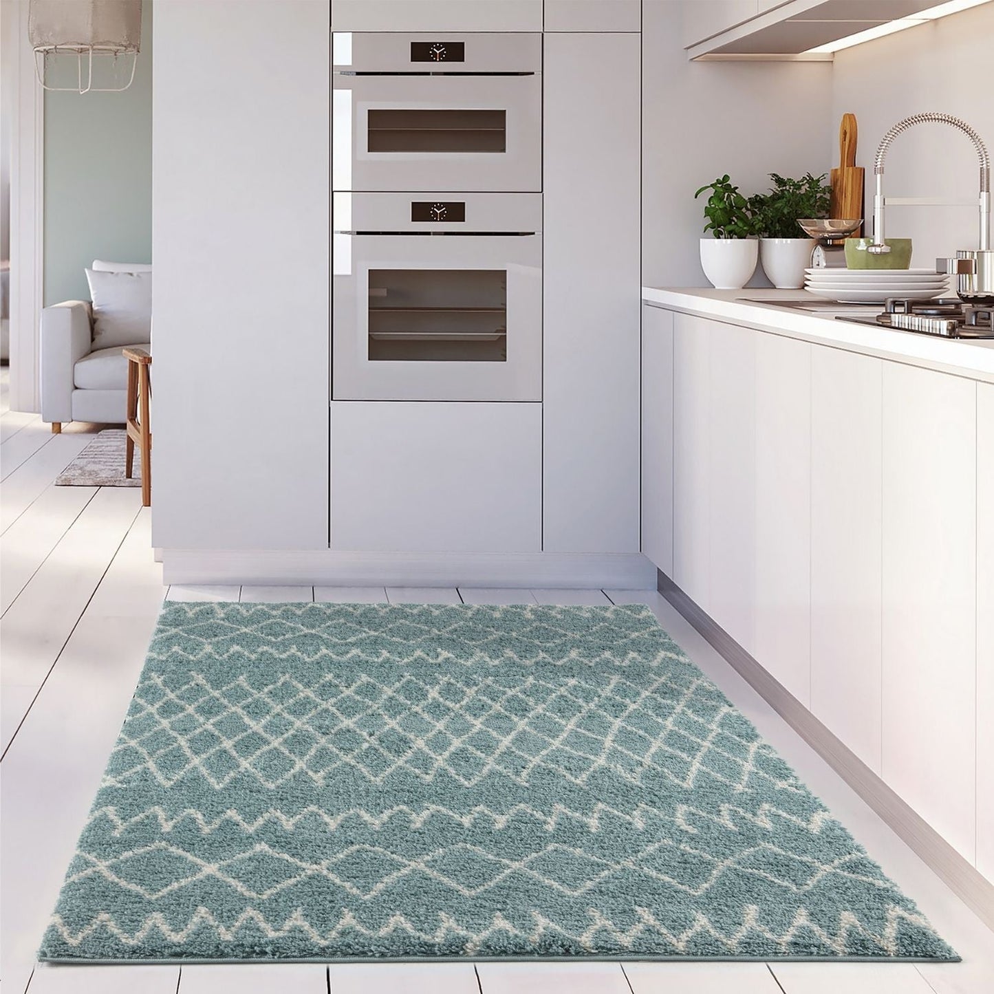 Moroccan Duck Egg Blue Shaggy Rug | 950