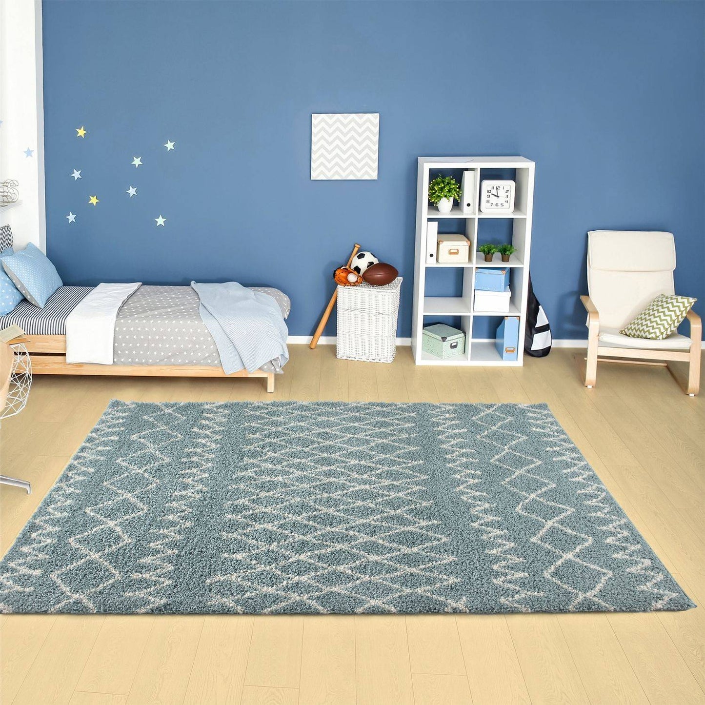Moroccan Duck Egg Blue Shaggy Rug | 950