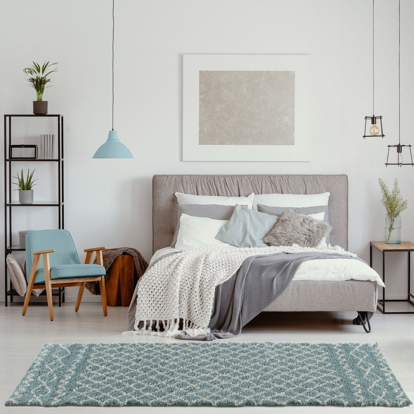 Moroccan Duck Egg Blue Shaggy Rug | 950