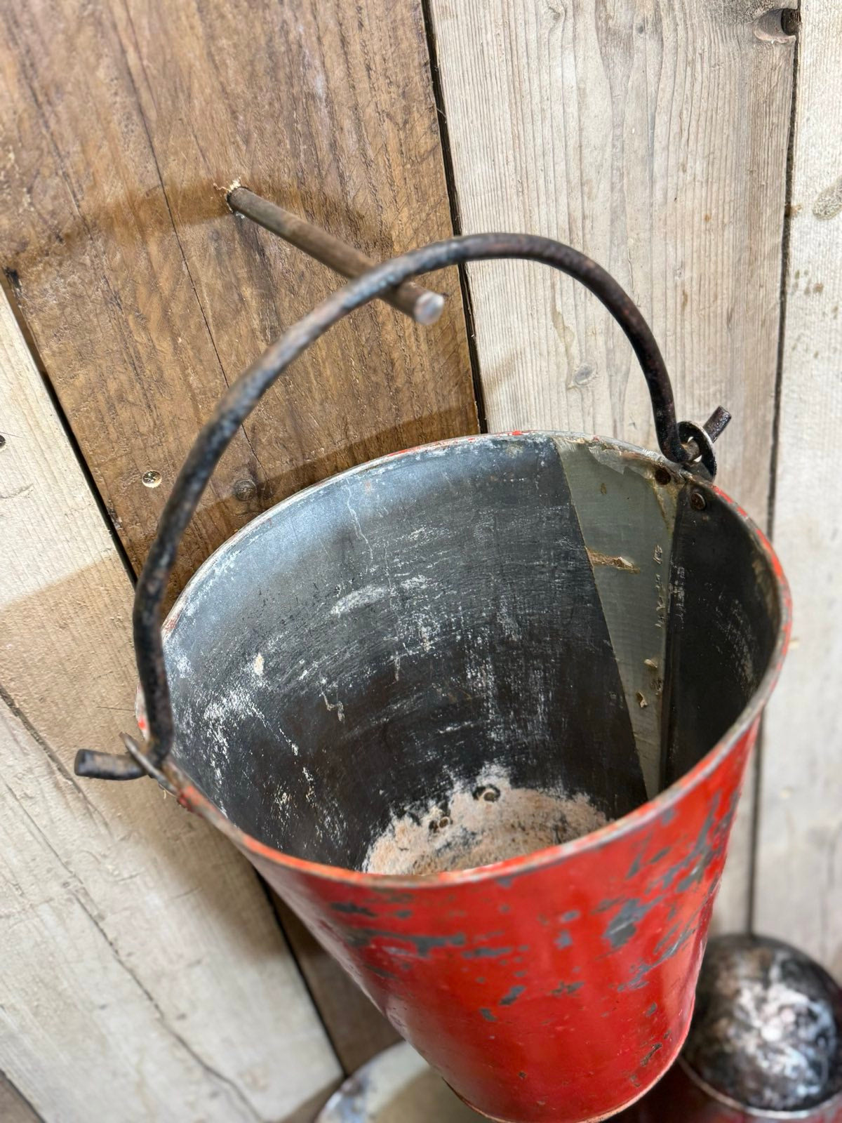 Vintage Galvanised Hanging Fire Bucket Hanging Basket / Plant Pot Planter Pail C