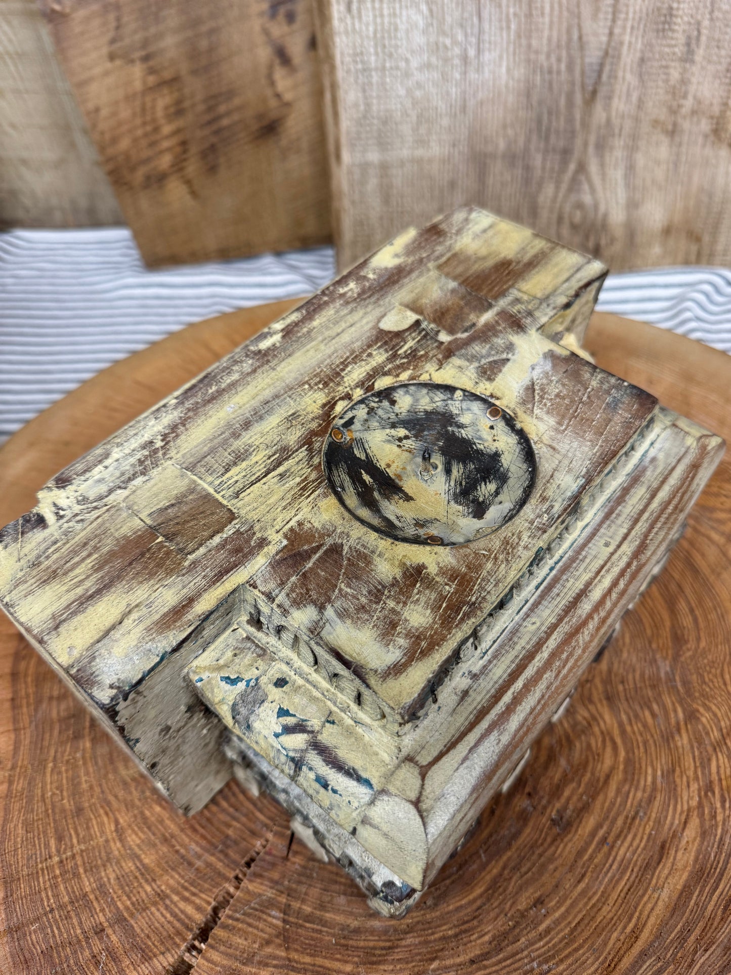 Rustic Church Candle Holder / Indian Pillar Base / Farmhouse Decor Cream