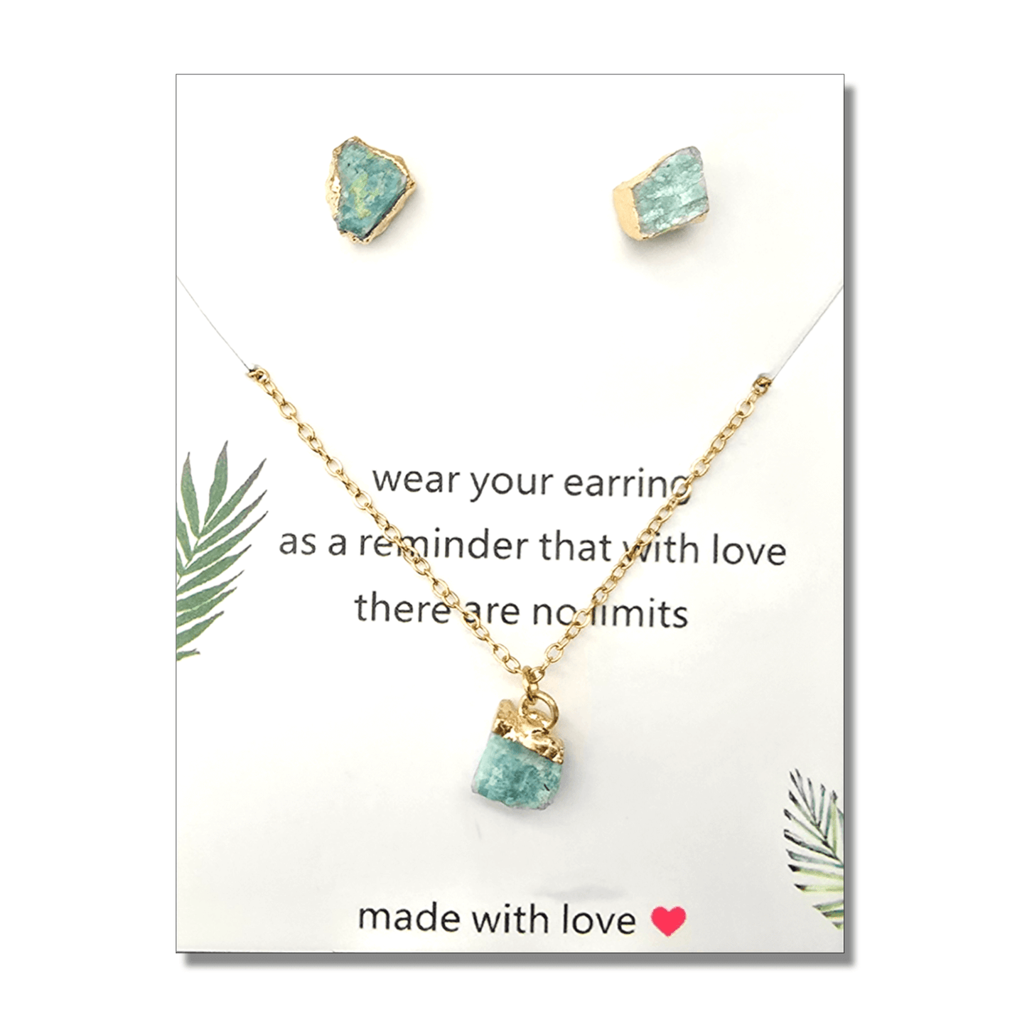 Natural Healing Crystal Earrings & Necklace - Amazonite
