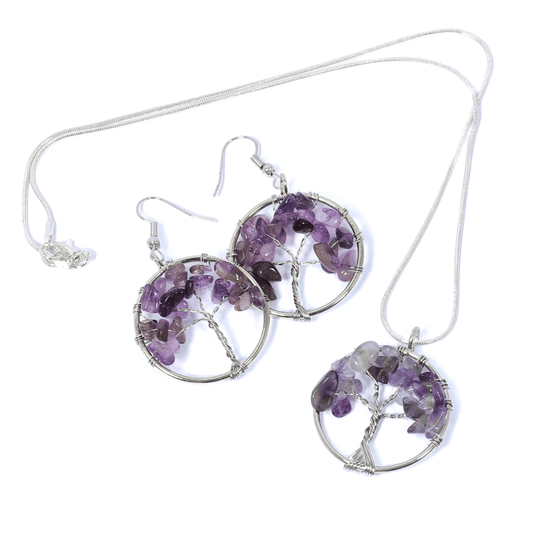 Amethyst Tree Of Life Jewellery Set (Necklace & Earrings)
