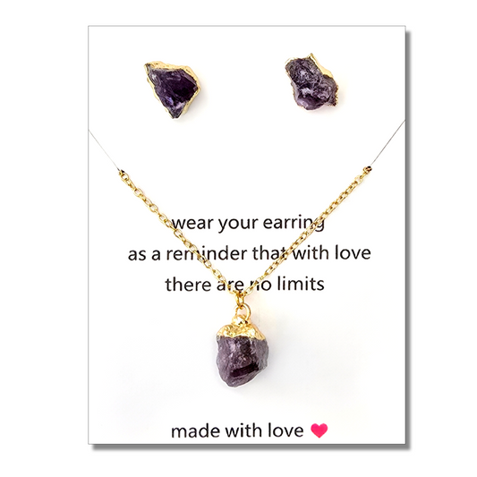 Natural Healing Crystal Earrings & Necklace - Amethyst