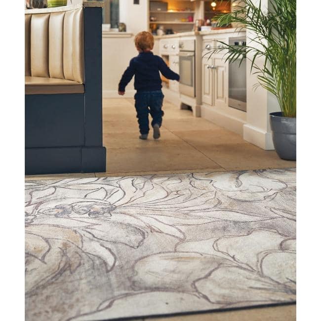 Eco-Washable Cream Rug Floral Design