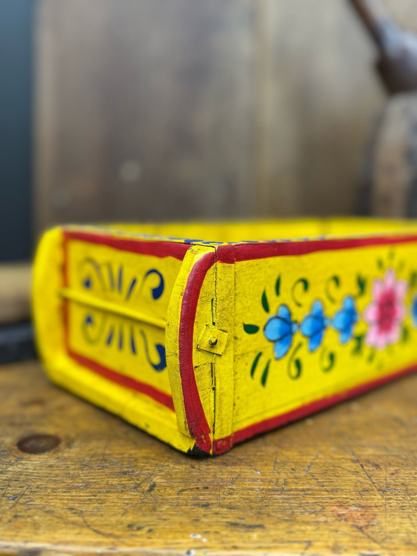 Yellow Wooden Painted Brick Mould / Decorative Herb Planter / Storage Box Tray