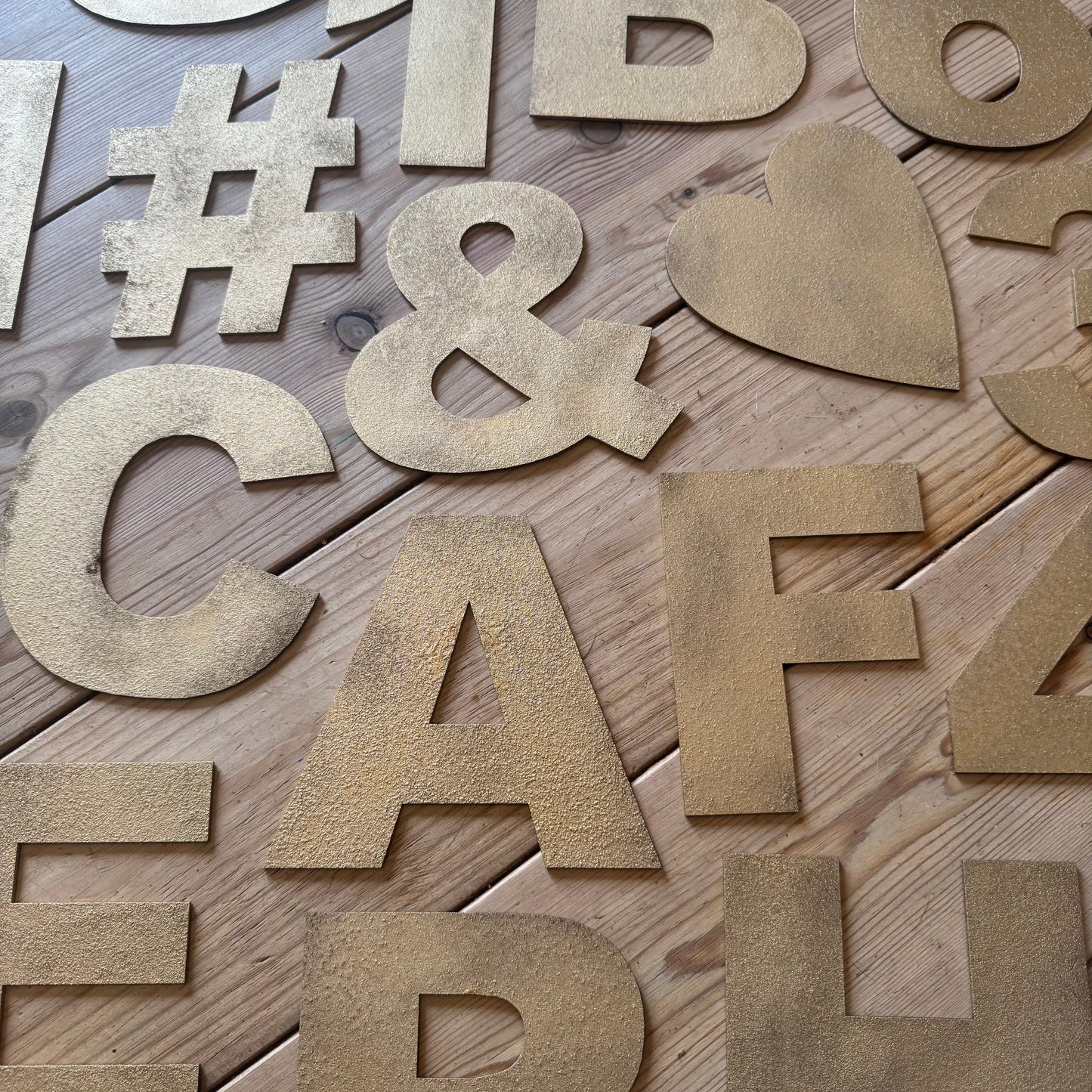 12" and 5" Gold Fat Font Metal Letters.