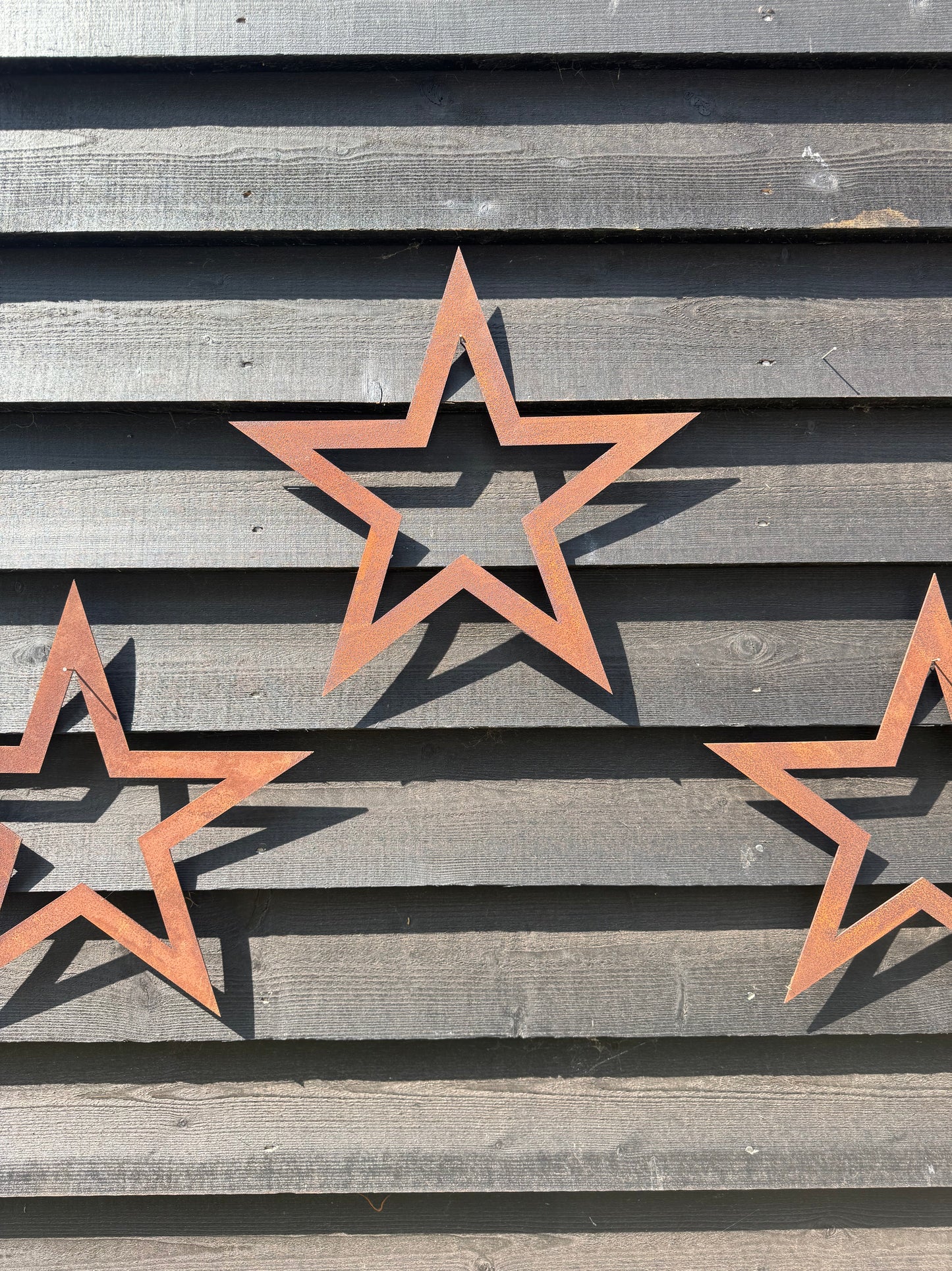 Set of 3 Rusty Metal Stars, Decorations For The Home And Garden.