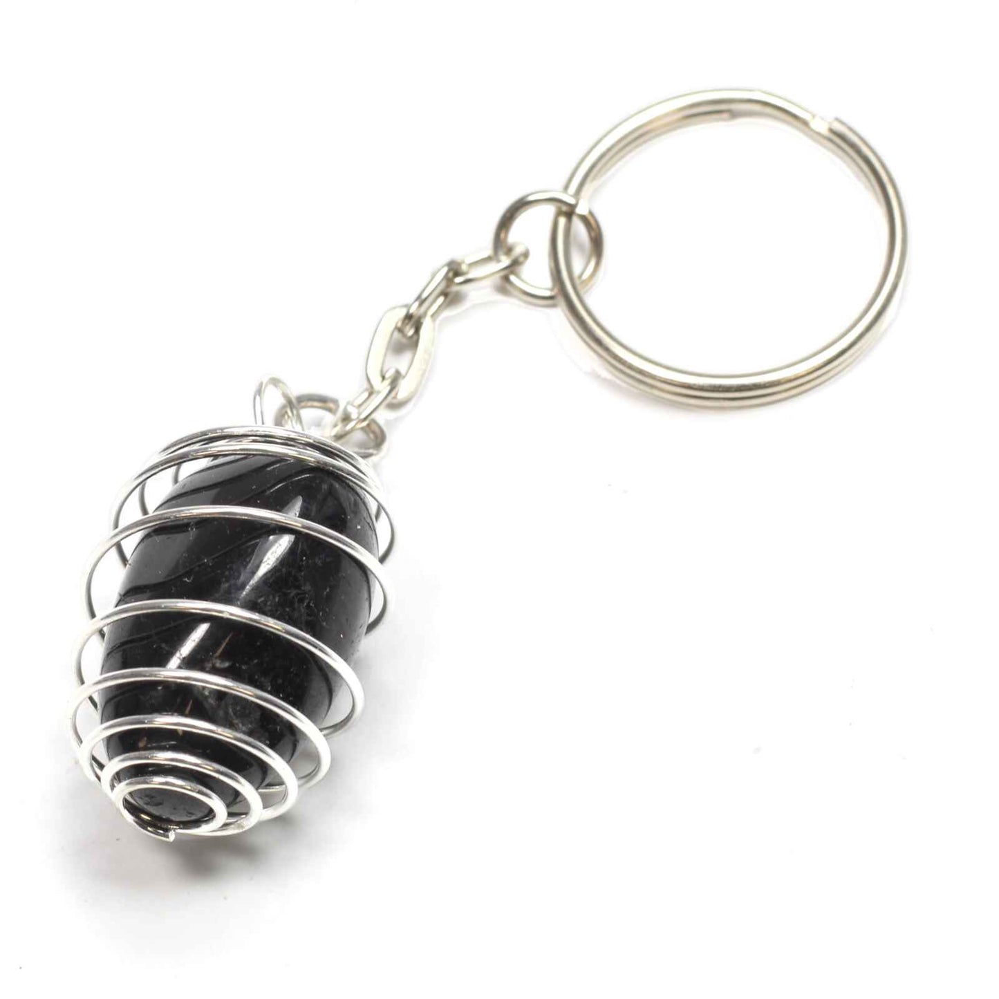 Black Tourmaline Spiral Cage Keyring