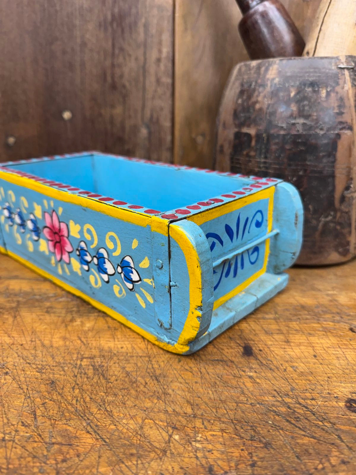 Blue Wooden Painted Brick Mould / Decorative Herb Planter / Storage Box Tray B