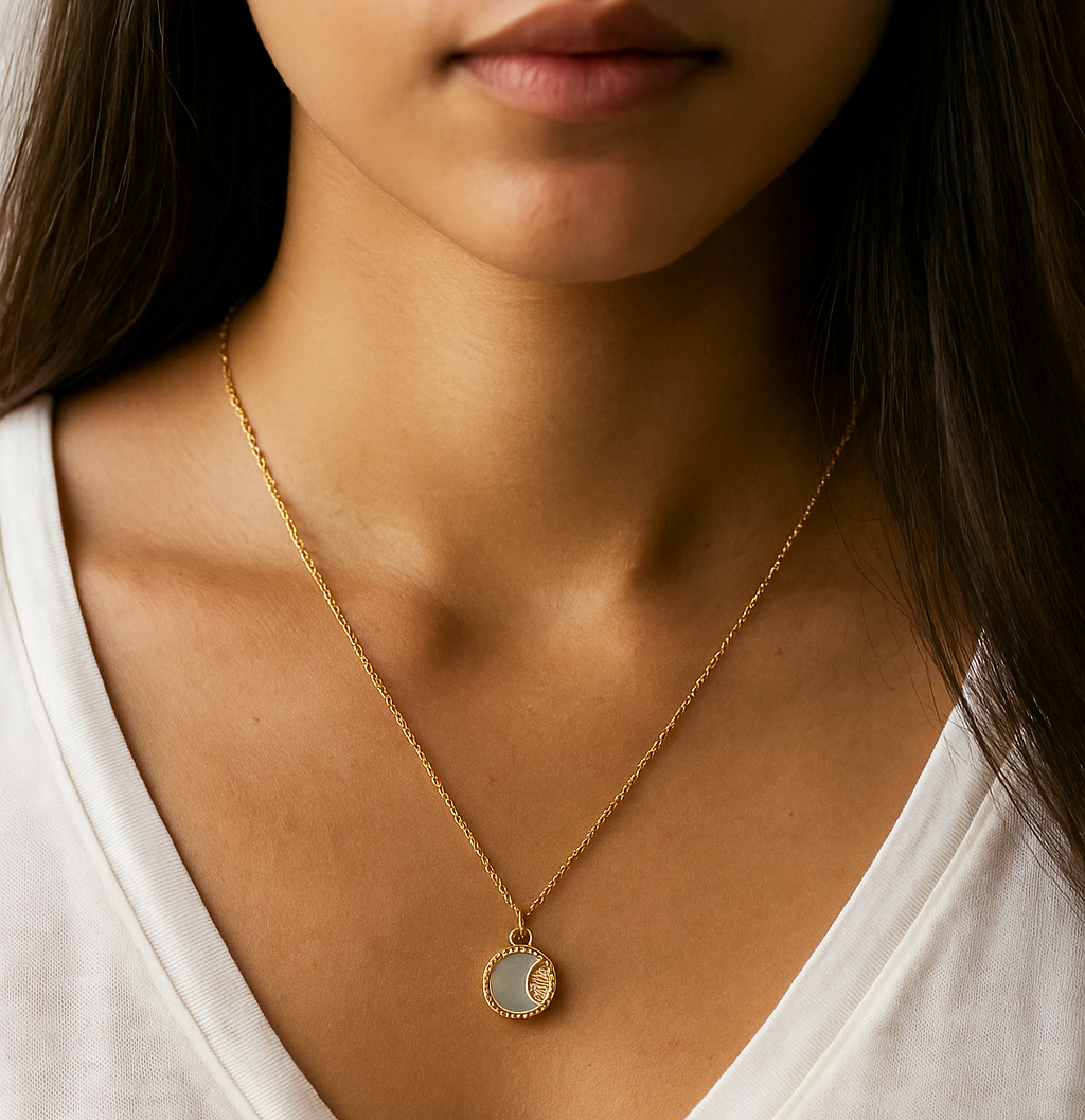 Neva Luxe 18k Gold Plated Reversible Celestial Pendant Necklace