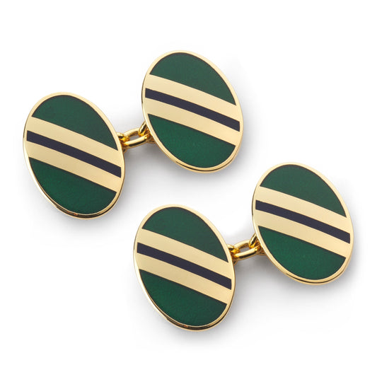 Stripe Chain Cufflinks In Green And Navy