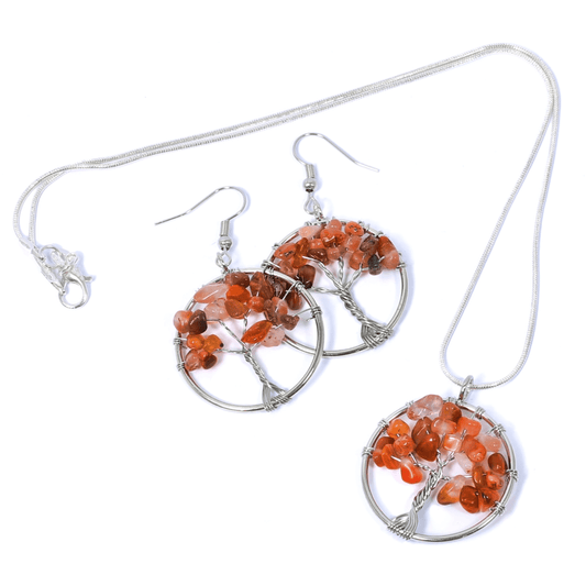 Carnelian Tree Of Life Jewellery Set (Necklace & Earrings)