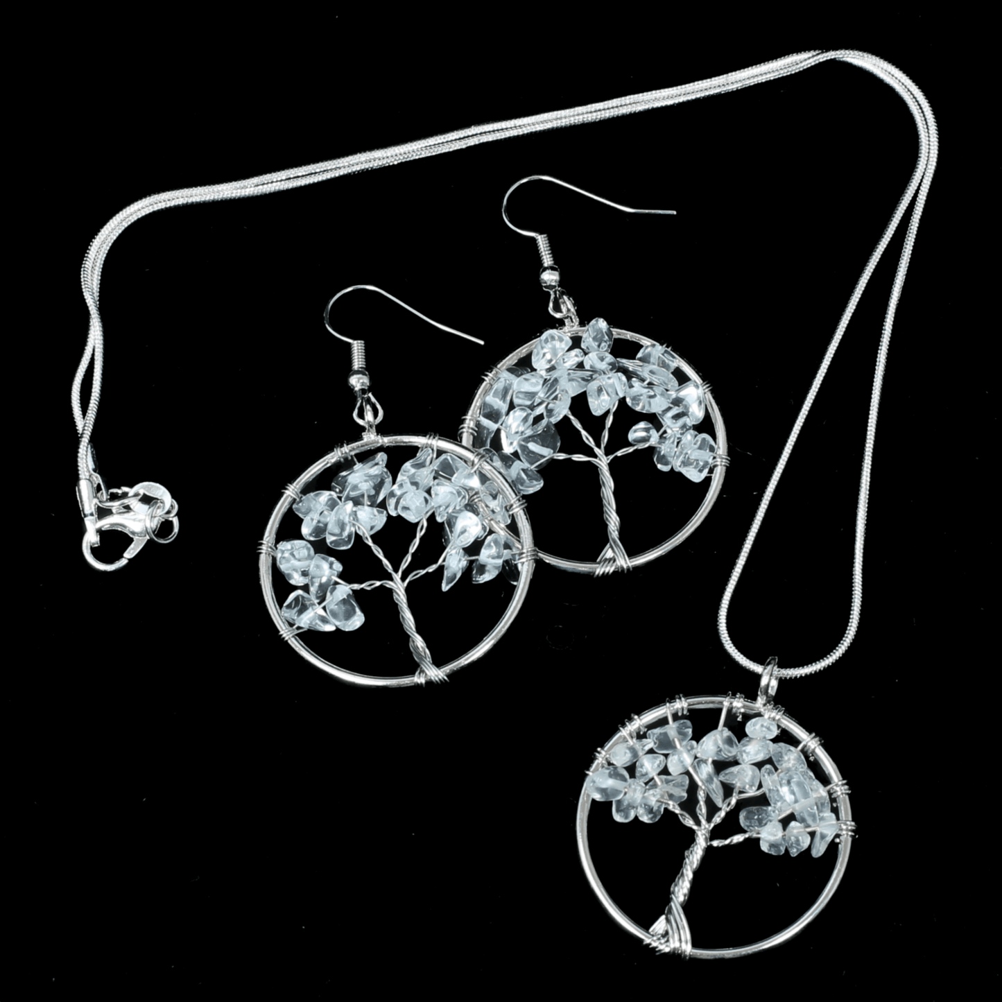 Clear Quartz Tree Of Life Jewellery Set (Necklace & Earrings)