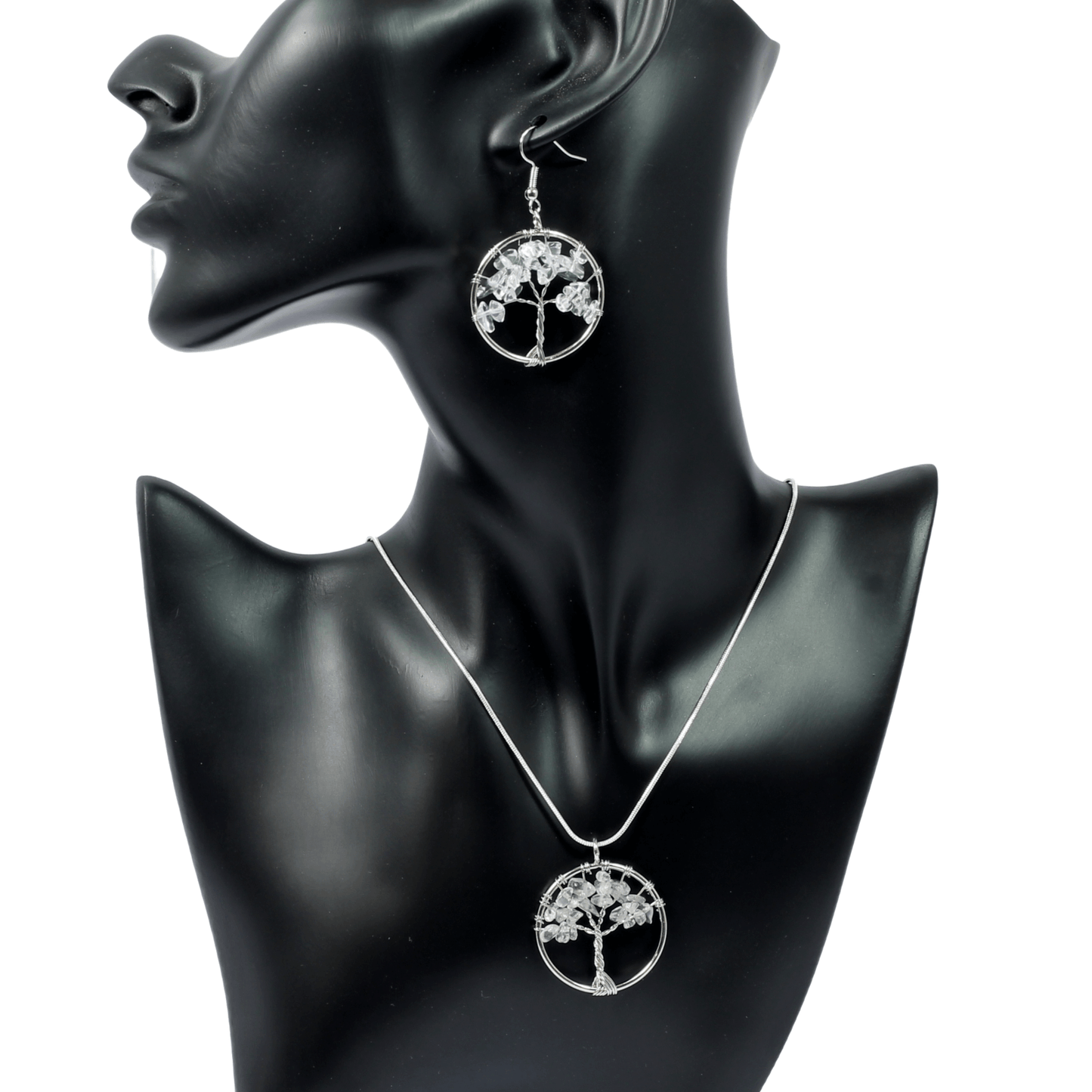 Clear Quartz Tree Of Life Jewellery Set (Necklace & Earrings)